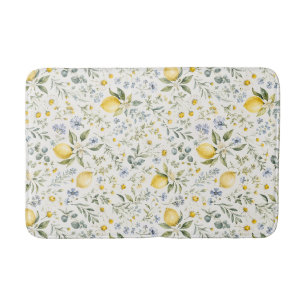 French Country Lemon and Wildflowers Pattern Bath Mat