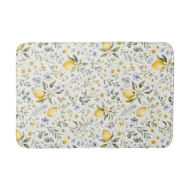 French Country Lemon and Wildflowers Pattern Bath Mat (Front)