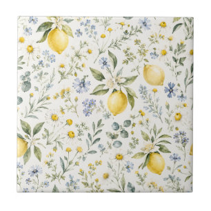 French Country Lemon and Wildflowers Pattern Tile