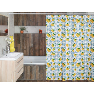 French Country Lemon Blue Floral Tile Pattern