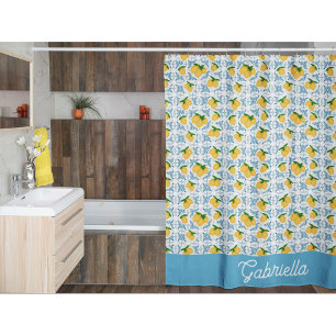 French Country Lemon Blue Tile Pattern