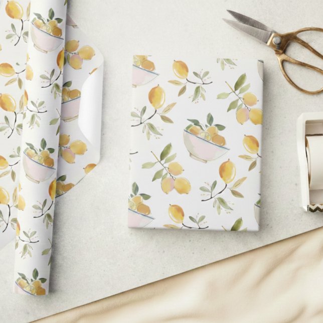 French Country Lemon Pattern Wrapping Paper (cute sweet french country lemon pattern gift wrap)