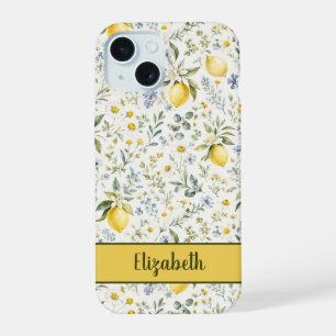 French Country Lemon Wildflower Custom Name iPhone 15 Case
