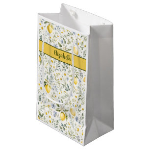 French Country Lemon Wildflower Custom Name  Small Gift Bag