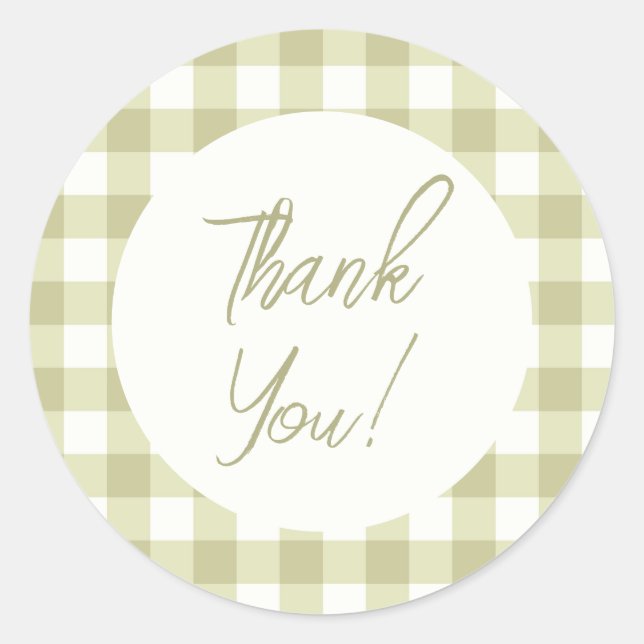 French Country Meadow Gingham - sage green plaid. Classic Round Sticker (Front)