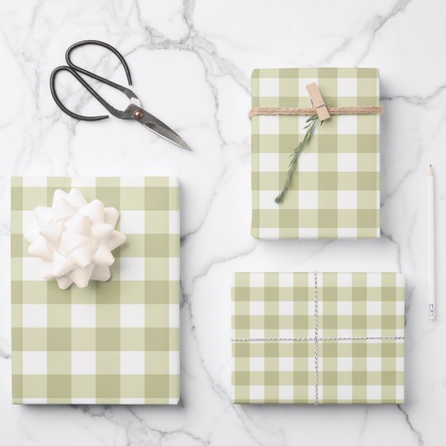 French Country Meadow Gingham - sage green plaid. Wrapping Paper Sheet (Front)