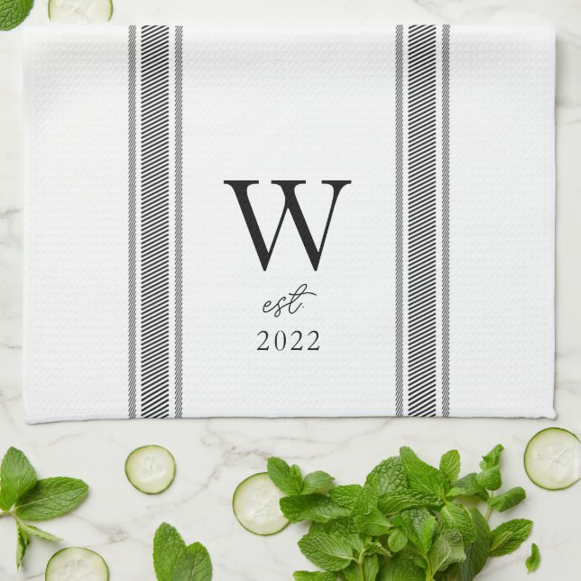 French Country Monogramme Serviette de cuisine nou (Plié)