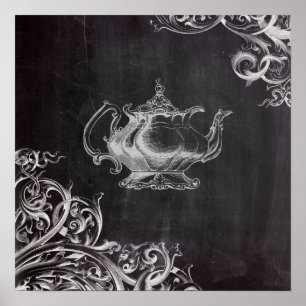 french country paris tea party chalkboard teapot poster