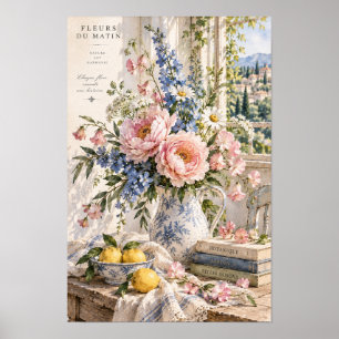 French Country Pink Peony Lemon Floral Wall Art