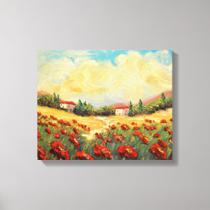 French Country Red Poppies Impressionist Canvas