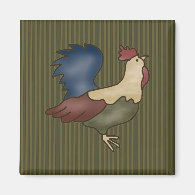 French Country Rooster Green Fridge Magnet (Front)