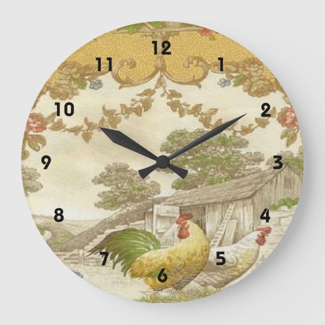 French Country Rooster Hen Chicken Coop Clock (Front)