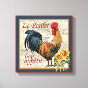 French Country Rooster Le Poulet and Bon Appetit Canvas Print