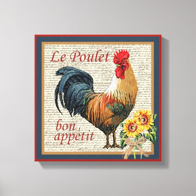 French Country Rooster Le Poulet and Bon Appetit Canvas Print (Front)