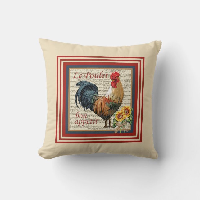 French Country Rooster Throw Pillow (Front)