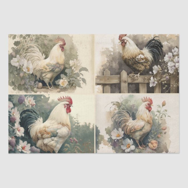 French Country Roosters  Tissue Paper (Front)