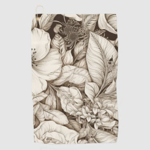 French Country Sepia Floral Botanical Cream Golf Towel