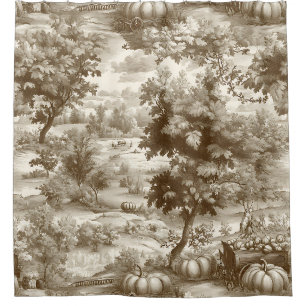 French Country Sepia Pumpkin Toile Pattern
