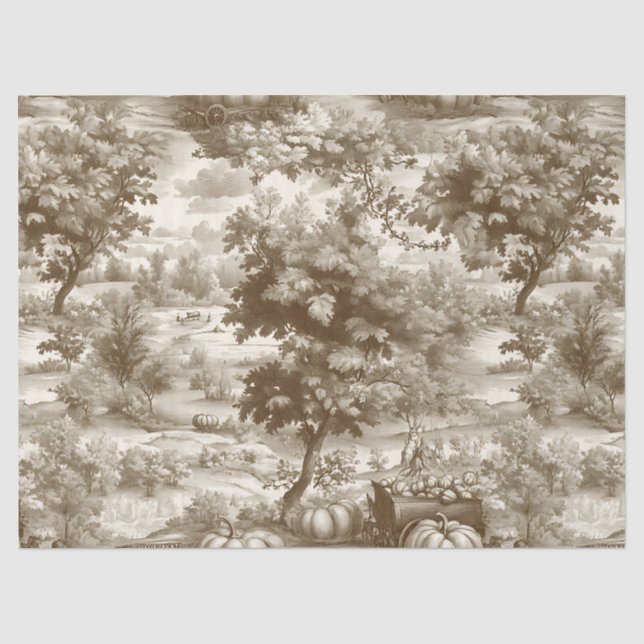French Country Sepia Pumpkin Toile Pattern Tissue Paper (Front)