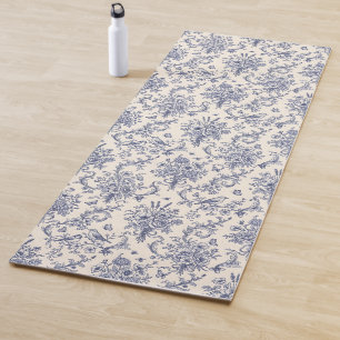 French Country Toile de Jouy Blue Pattern Yoga Mat