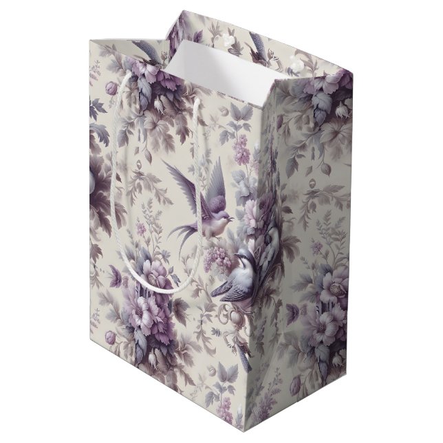French Country Toile Fleurie Birds Medium Gift Bag (Back Angled)