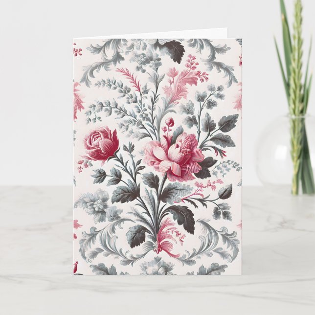 French Country Toile Fleurie Birthday Card (Front)