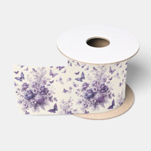 French Country Toile Fleurie Purple Butterflies Satin Ribbon