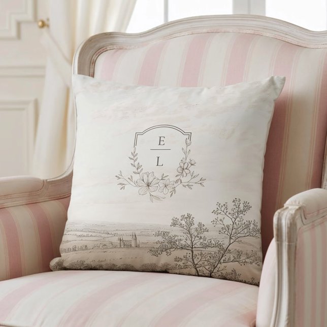 French Country Toile Wedding Personalized Throw Pillow (Creator Uploaded)
