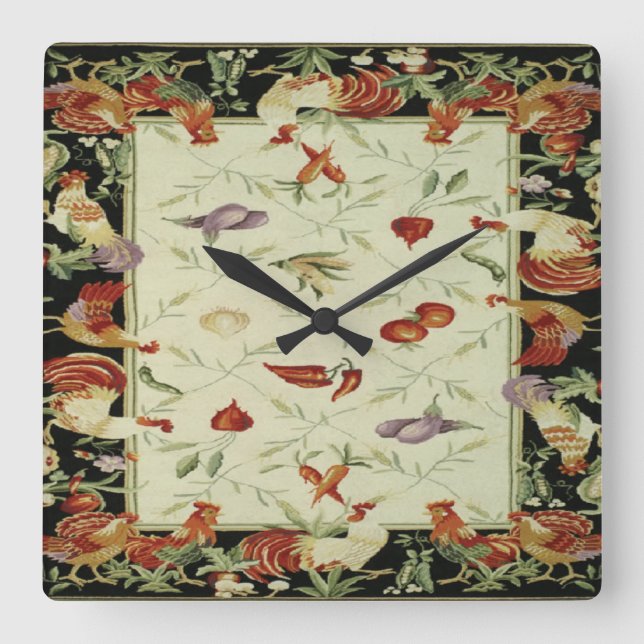 French Country Veggies Roosters Print Clock (Front)