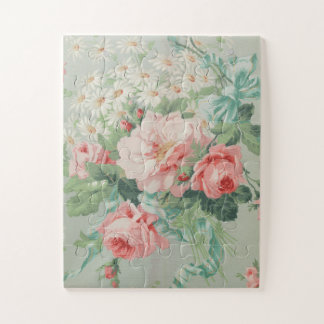 French Country Vintage Antique Cabbage Roses Jigsaw Puzzle