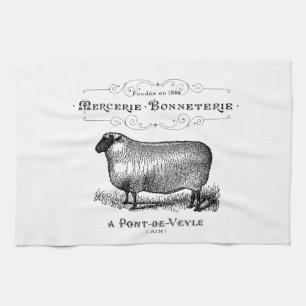 French Country Vintage Sheep Farmhouse Typography Kitchen Towel