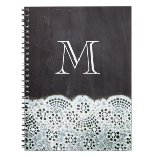 French country white lace chalkboard monogram notebook