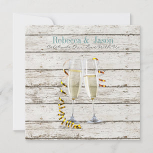 french country whitewashed wood champagne flutes invitation