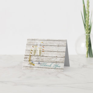 french country whitewashed wood champagne flutes thank you card