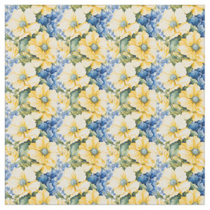 French Country Yellow and Blue Flowers Fabric
