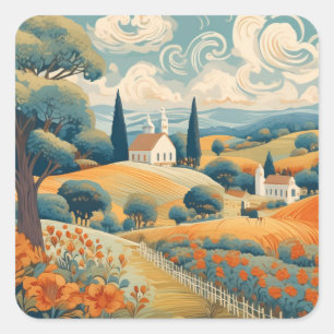 French Countryside Square Sticker