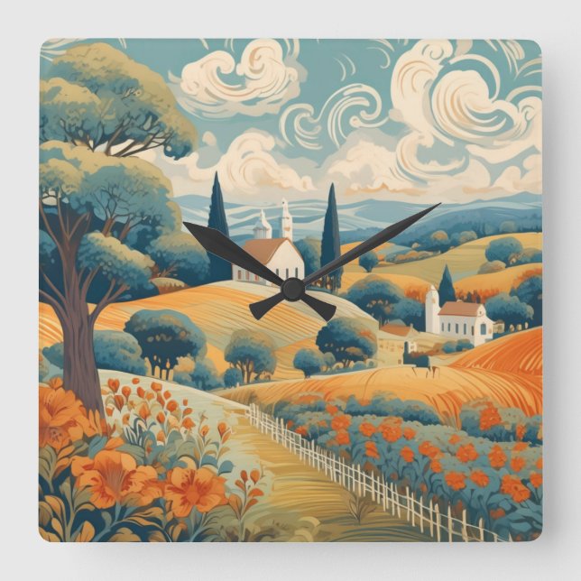 French Countryside Square Wall Clock (Front)