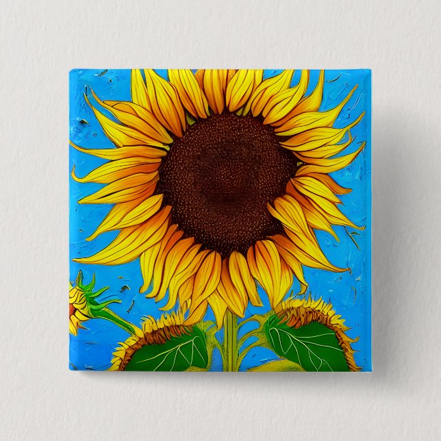 French Countryside Sunflower 2 Inch Square Button (Front)