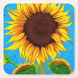 French Countryside Sunflower Square Paper Coaster