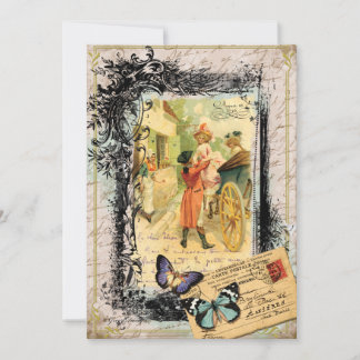 French Couple in Carriage Card Invitation