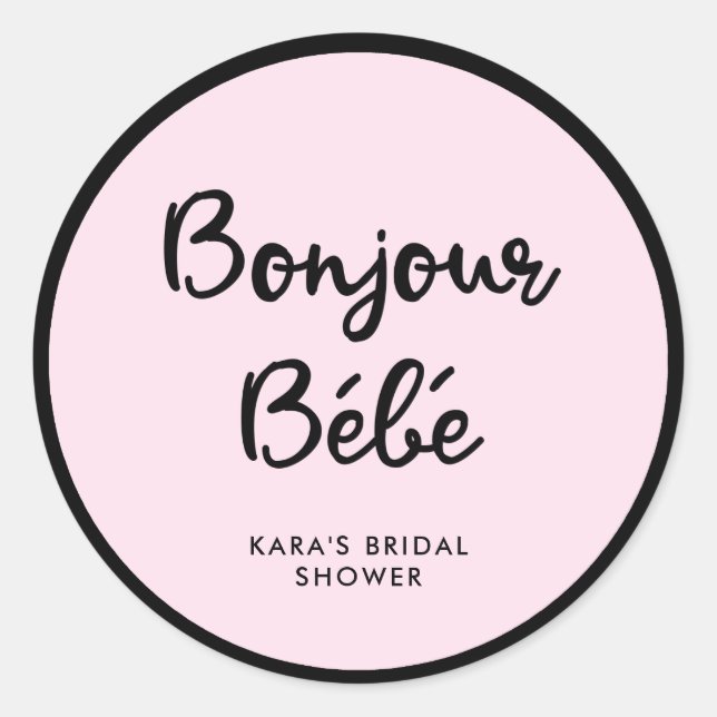 French Couture | Black and Pink Baby Shower Classic Round Sticker (Front)