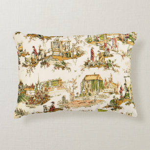 French Creme Toile Chinoiserie Style Rustic  Accent Pillow