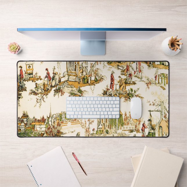 French Creme Toile Chinoiserie Style Rustic  Desk Mat (Office 1)