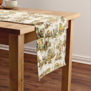 French Creme Toile Chinoiserie Style Rustic  Long Table Runner