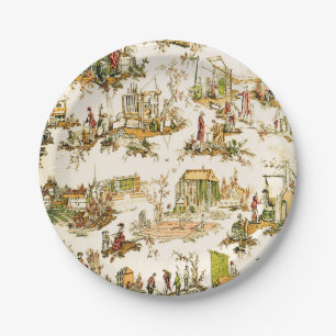 French Creme Toile Chinoiserie Style Rustic  Paper Plate