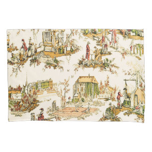 French Creme Toile Chinoiserie Style Rustic  Pillowcase