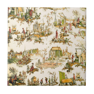 French Creme Toile Chinoiserie Style Rustic Tile