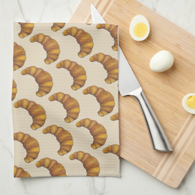 French Croissant Buttery Flaky Hot Pastry Foodie Kitchen Towel (Quarter Fold)