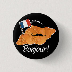 French Croissant Lover France Flag Francophile  1 Inch Round Button