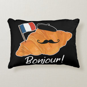 French Croissant Lover France Flag Francophile  Accent Pillow
